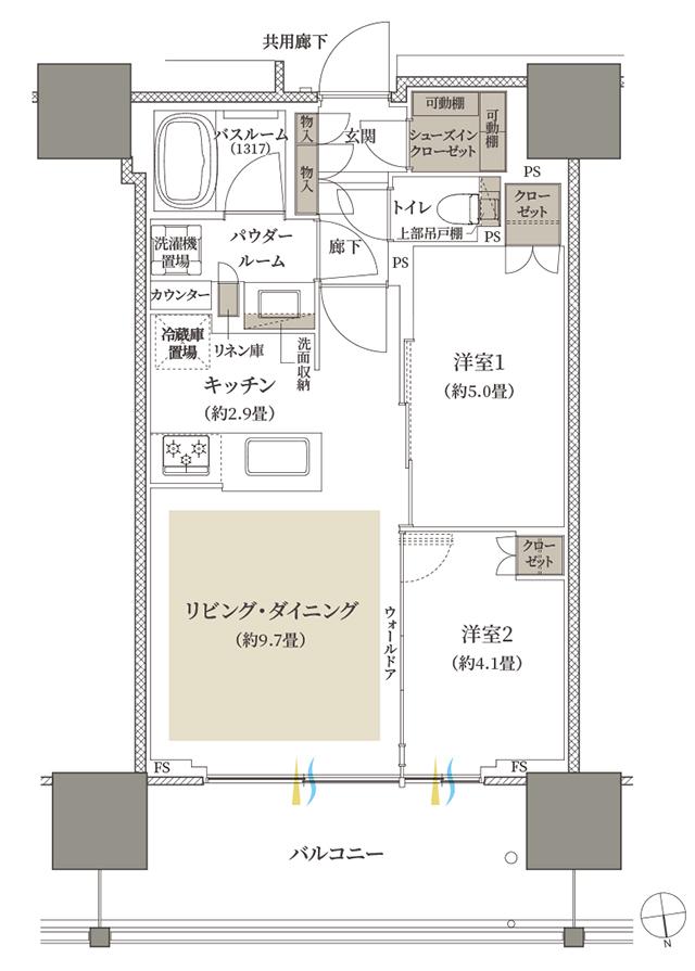 プレミストタワー船橋の間取り図　50B-1：2LDK+SIC