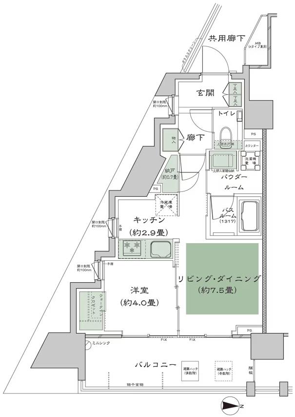 シティハウス武蔵野の間取り図　I：1LDK+N(納戸)+WIC(ウォークインクロゼット)
