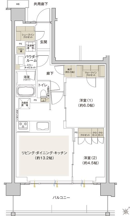 ファインシティ横濱鶴見(ルキンテラス)の間取り図　M：2LDK+WIC+SIC