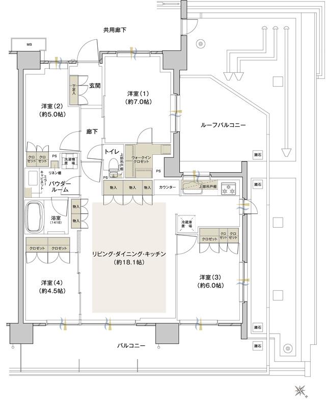 ファインシティ横濱鶴見(ルキンテラス)の間取り図　R3：4LDK+WIC
