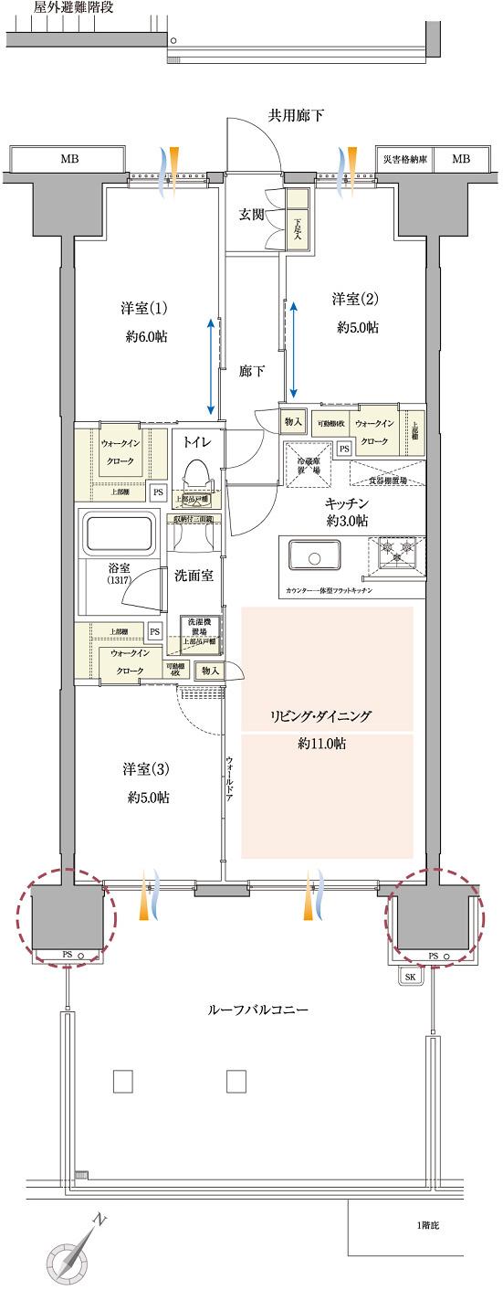サンクレイドル小田急相模原の間取り図　Br：3LDK+3WIC