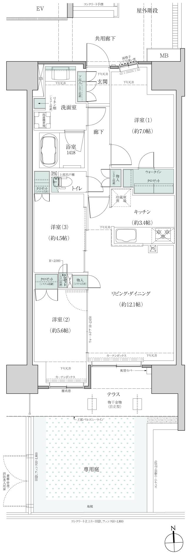 レーベン牛久VANTERRACEの間取り図　G1g：3LDK+WIC