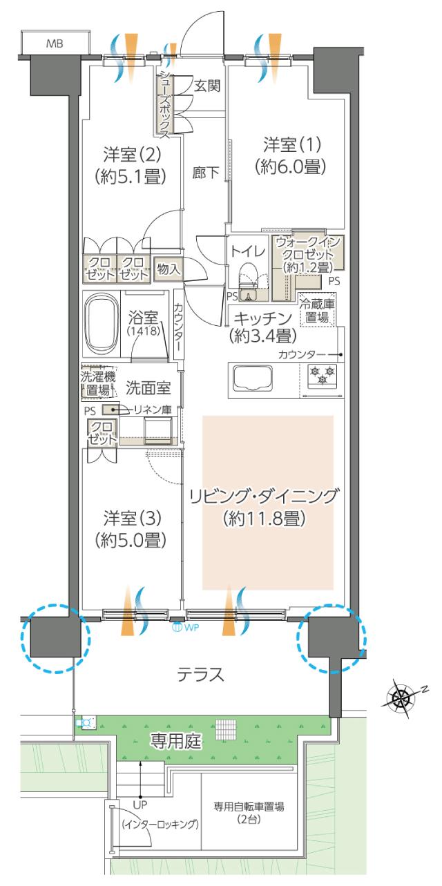 ハイムスイート川崎小島新田の間取り図　B12g：3LDK+WIC