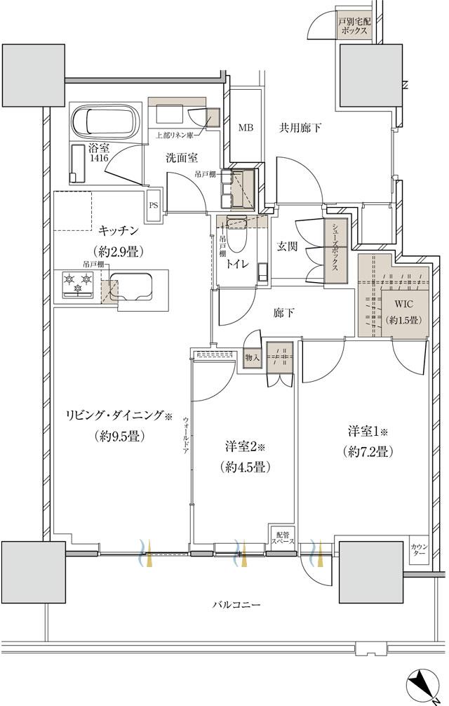 ザ・パークハウス 赤羽台タワー＆レジデンスの間取り図　T55G：2LDK+WIC