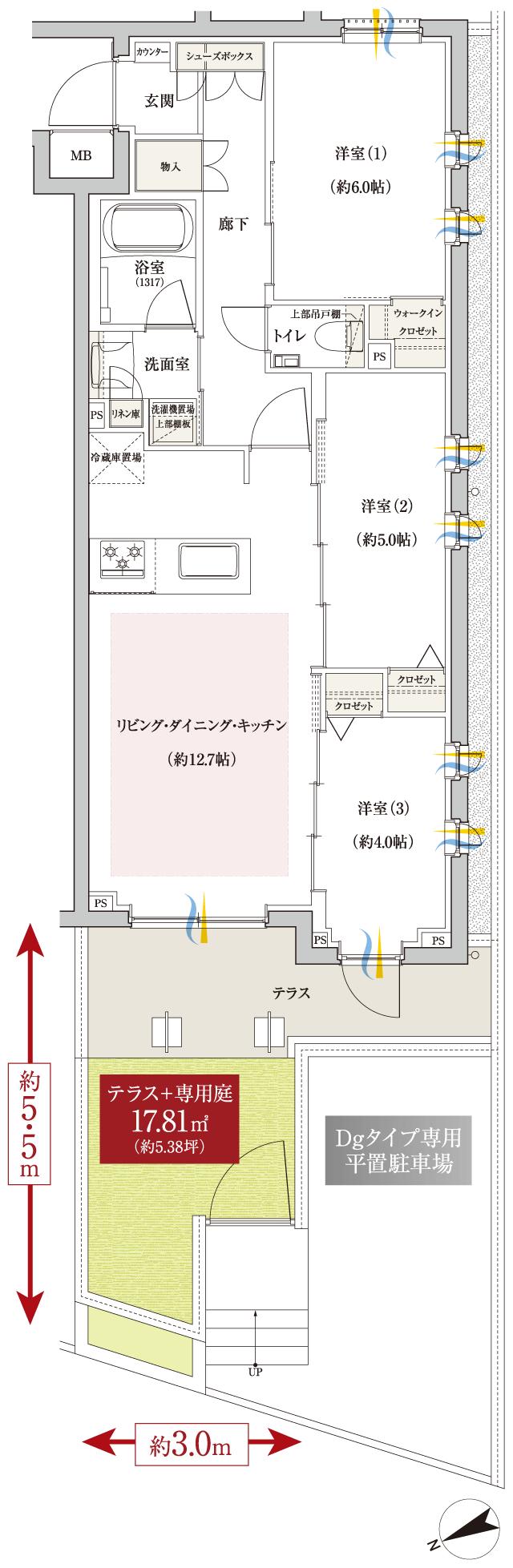 ファインスクェア調布つつじヶ丘の間取り図　Dg：3LDK+WIC