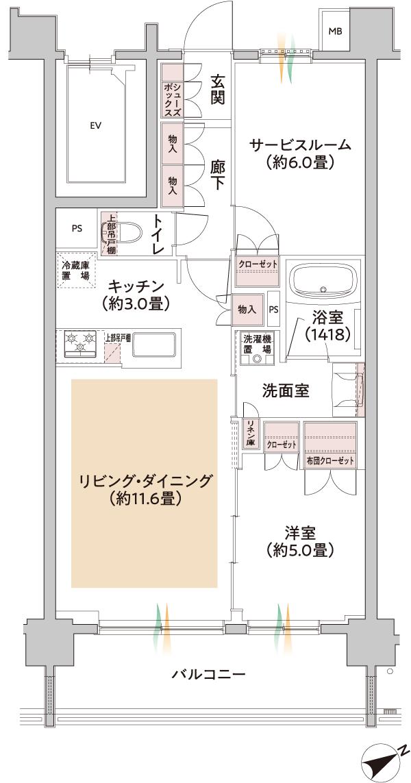 センチュリー朝霞（朝霞ピースプロジェクト）の間取り図　B：1LDK+S