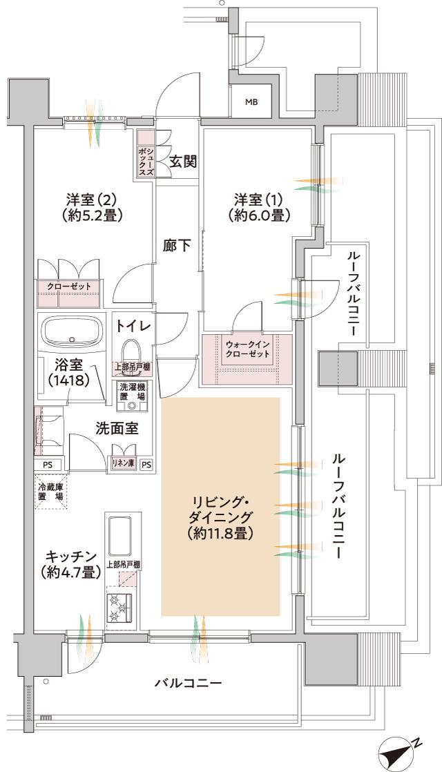 センチュリー朝霞（朝霞ピースプロジェクト）の間取り図　Cr：2LDK