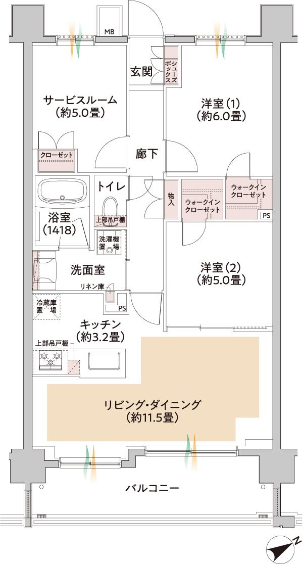 センチュリー朝霞（朝霞ピースプロジェクト）の間取り図　G：2LDK+S