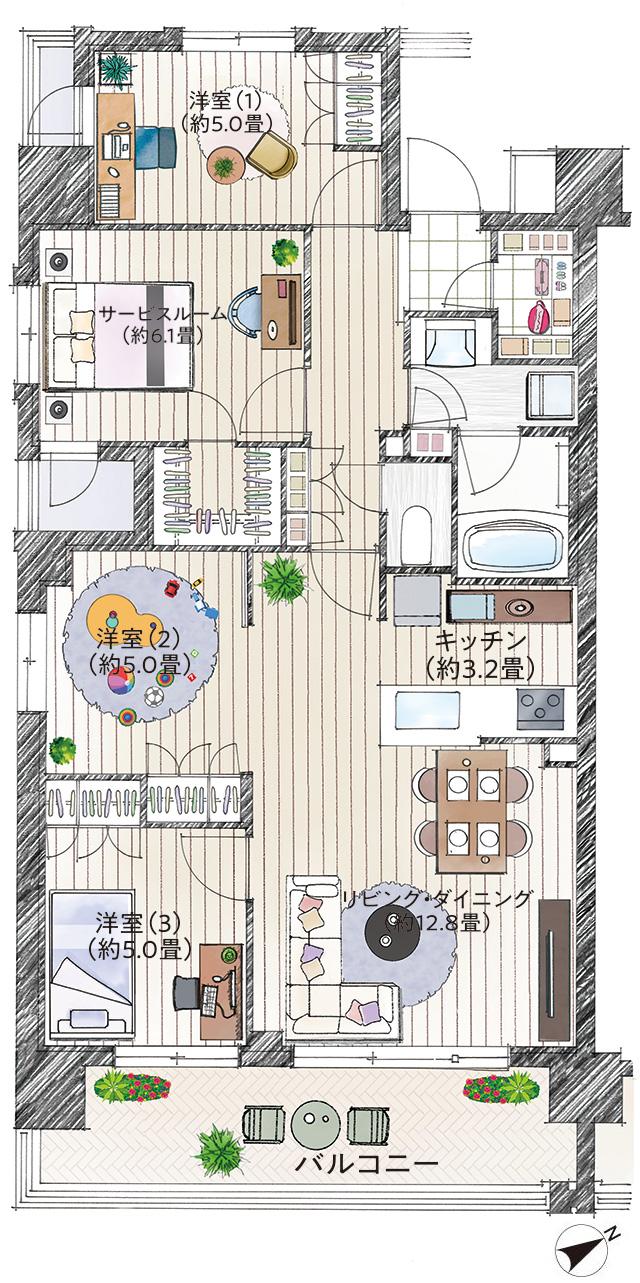 センチュリー朝霞（朝霞ピースプロジェクト）の間取り図　J：3LDK+S