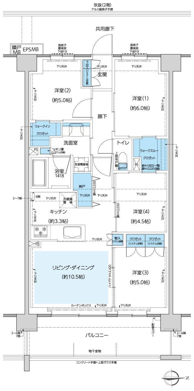 レーベン和光 THE GRANDEの間取り図　AH：4LDK+N+WTC+WIC