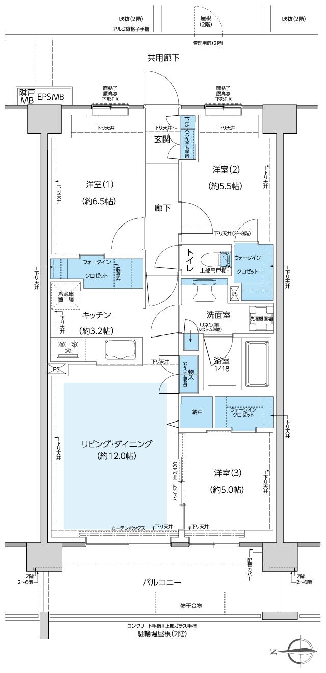 レーベン和光 THE GRANDEの間取り図　BG：3LDK+N+3WIC