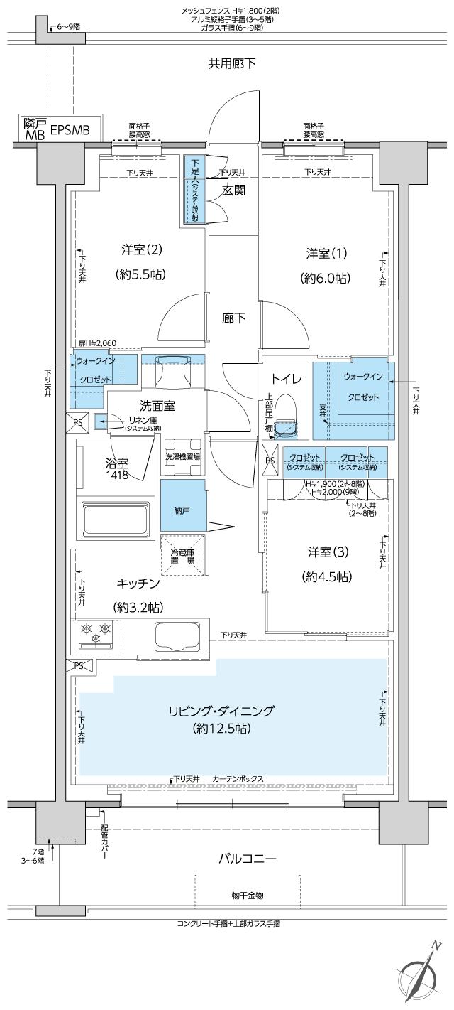 レーベン和光 THE GRANDEの間取り図　DE：3LDK+N+2WIC