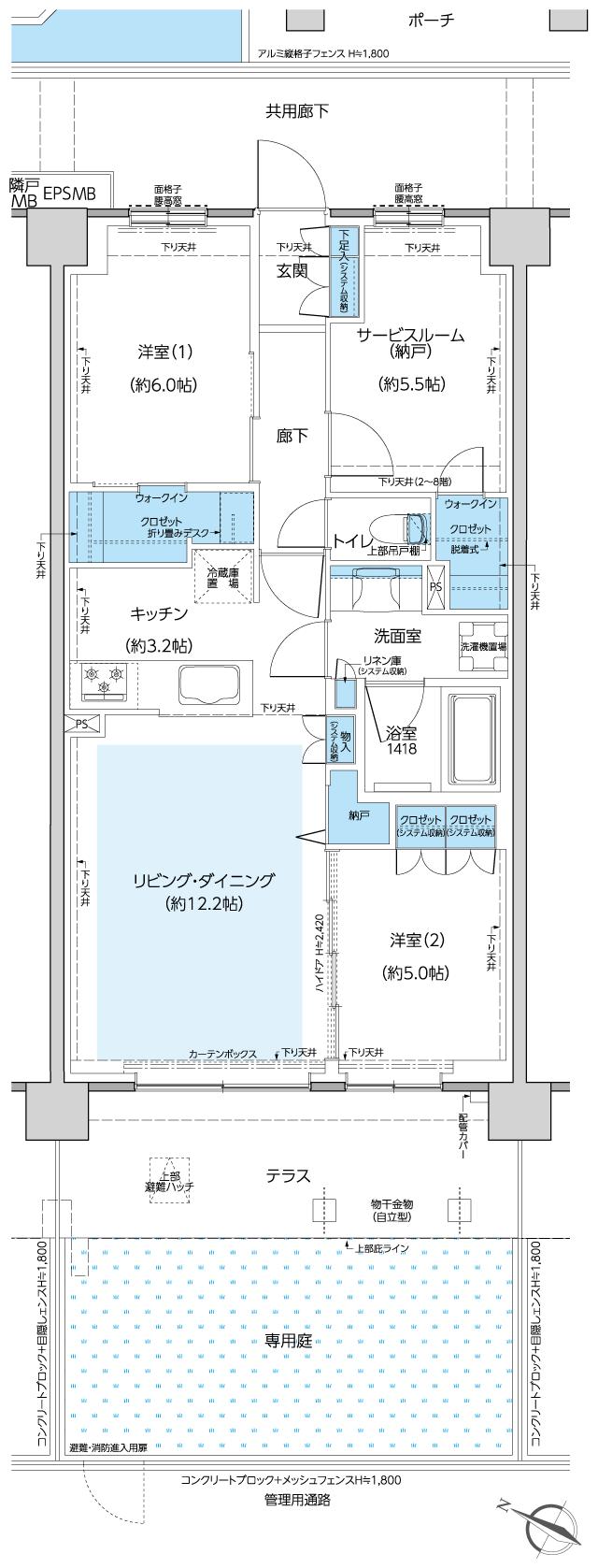 レーベン和光 THE GRANDEの間取り図　EBg：2LDK+S+N+2WIC