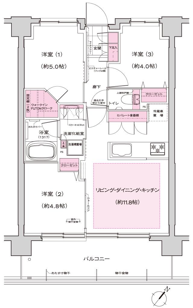 ルピアコート朝霞台の間取り図　Ca：3LDK+WIFC
