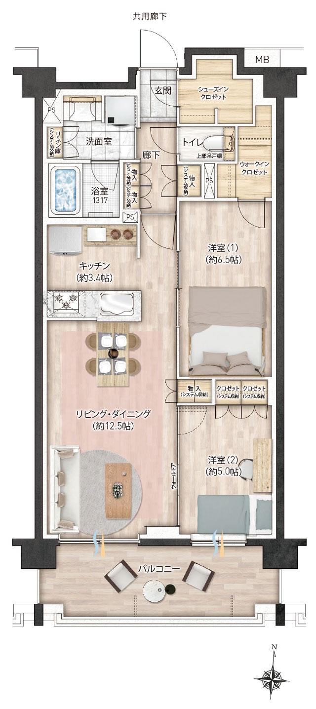 レーベン東川口 ZEFEELの間取り図　D：2LDK+WIC+SIC