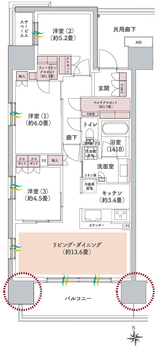 ウエリス八千代村上の間取り図　Ba1：3LDK+WIC+MC