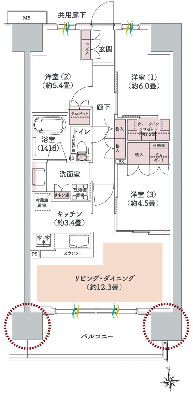 ウエリス八千代村上の間取り図　Ee1：3LDK+WIC