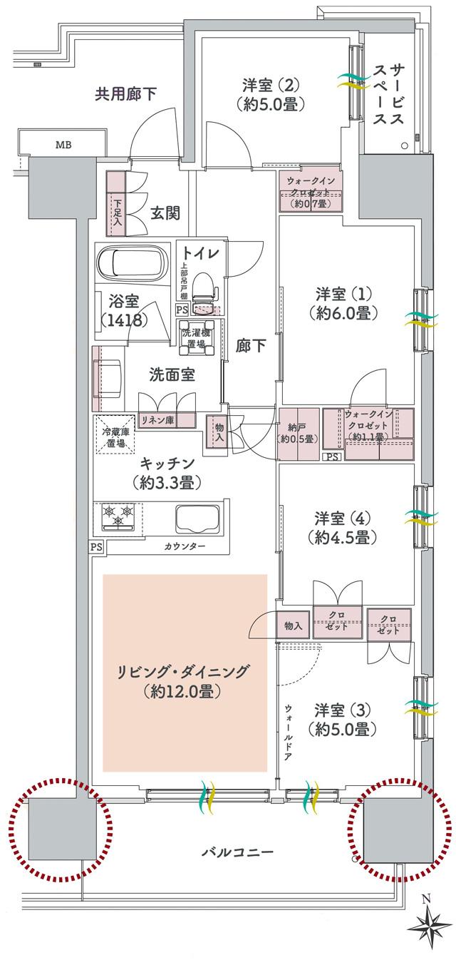 ウエリス八千代村上の間取り図　Ff1：4LDK+2WIC+N