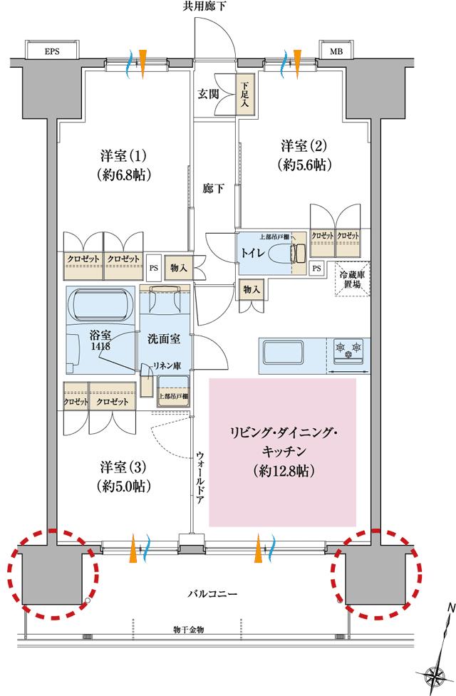 リナージュつくばみらいの間取り図　C：3LDK
