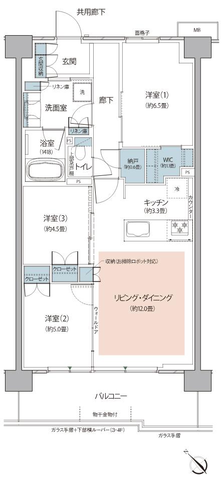 リーフィアレジデンス栗平テラスの間取り図　Ｇ：3LDK+WIC+N