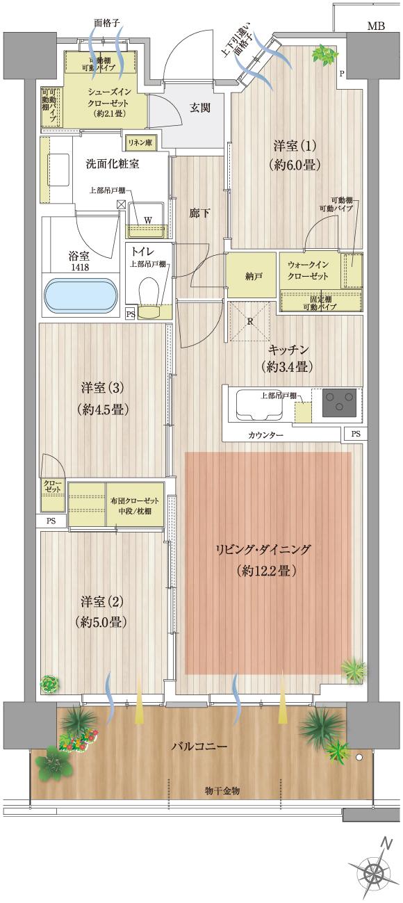 オハナ 蘇我ガーデニアの間取り図　A17：3LDK+WIC+N+SIC