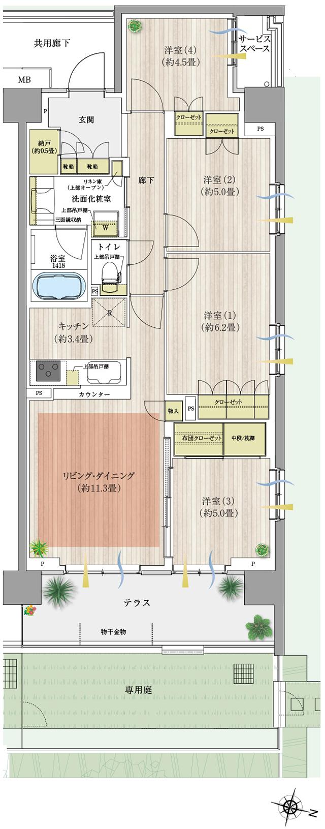 オハナ 蘇我ガーデニアの間取り図　D5g：4LDK+N