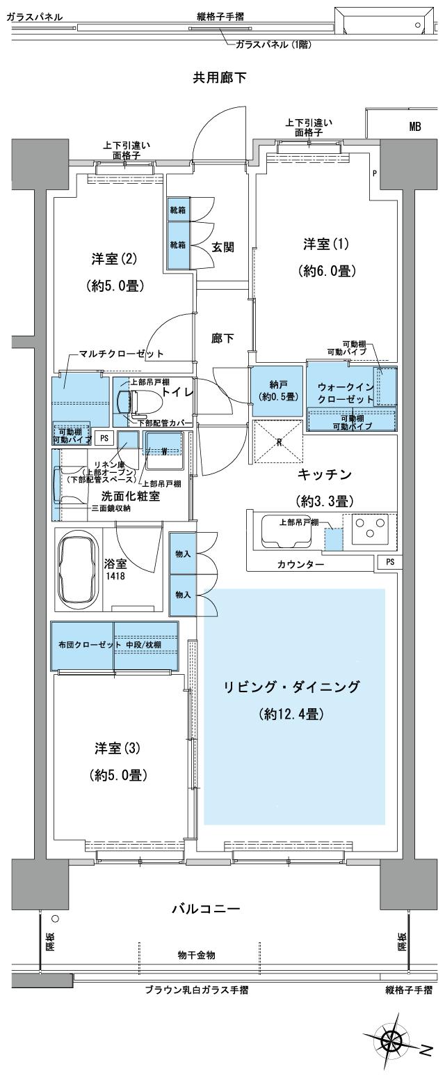 オハナ 蘇我ガーデニアの間取り図　D2：3LDK+N+WIC+MC