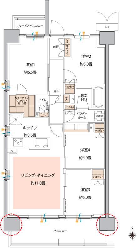 MJR新川崎の間取り図　A1：4LDK+WIC