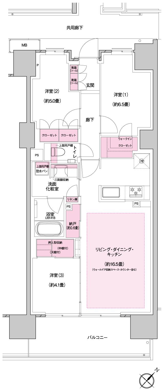 プラウドシティ方南町の間取り図　B-7：3LDK+N+WIC