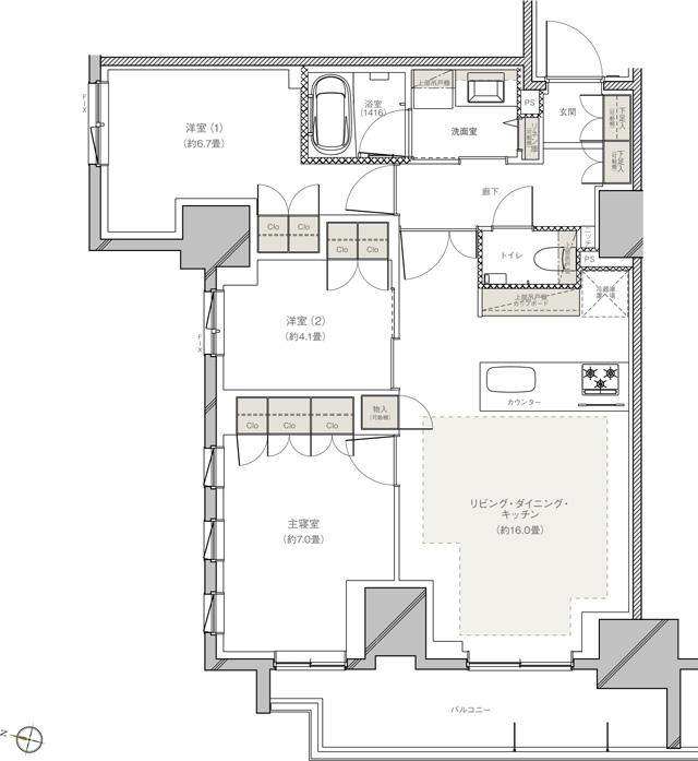 GREEN PARK本郷の間取り図　74J：3LDK