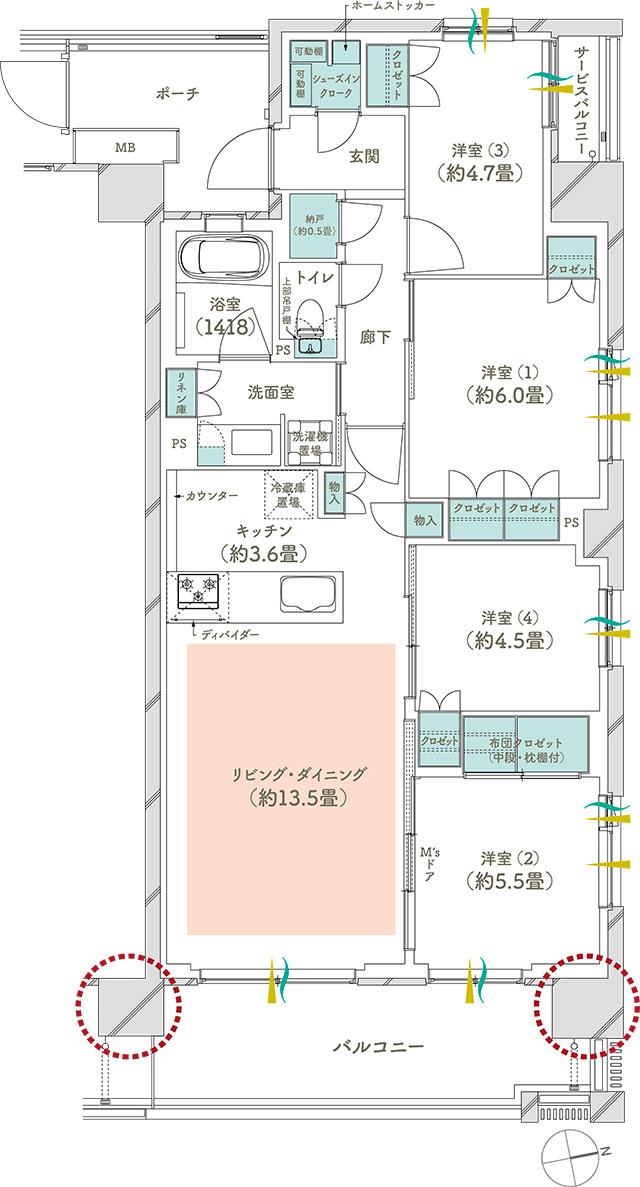 メイツ府中中河原の間取り図　B9：4LDK+N+SIC