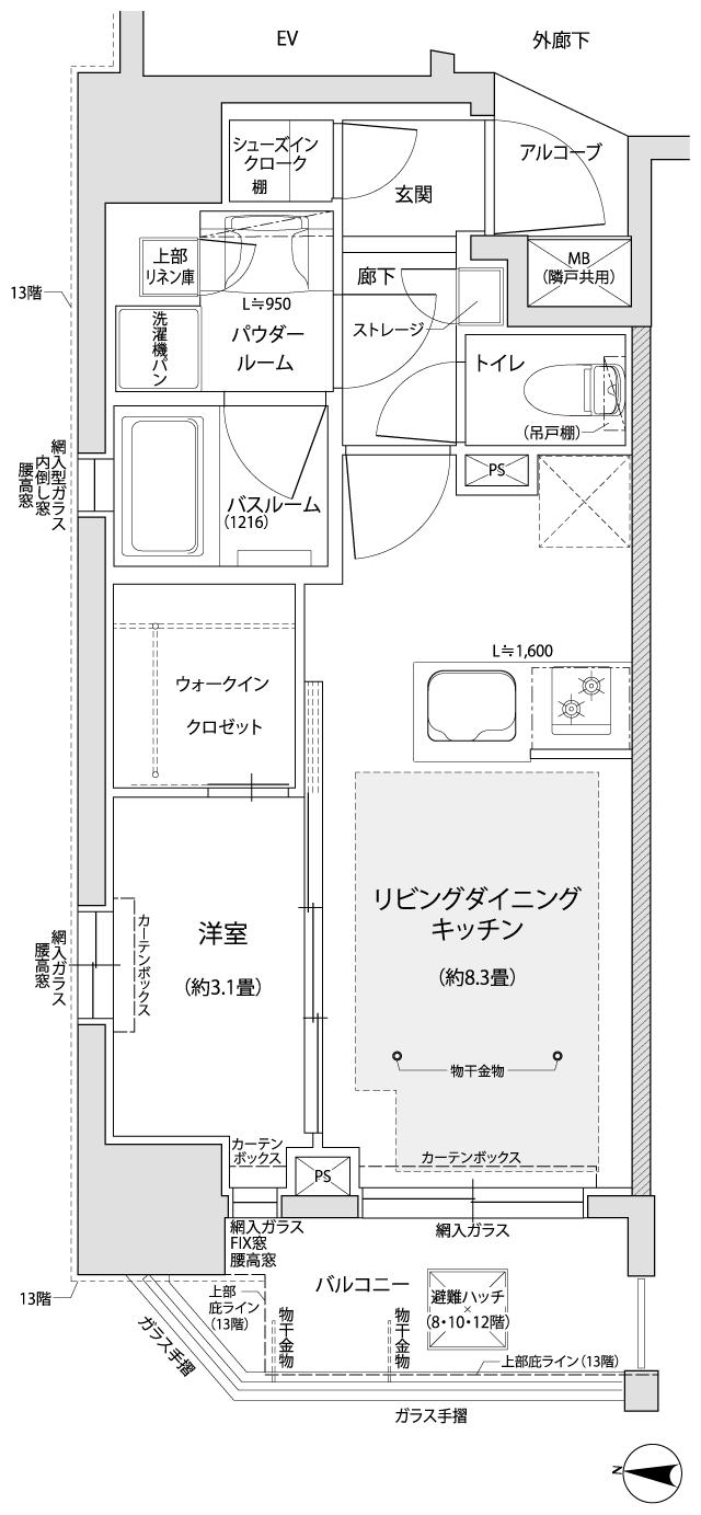 グローベル浦和常盤 ザ・パークスの間取り図　D：1LDK+WIC+SIC