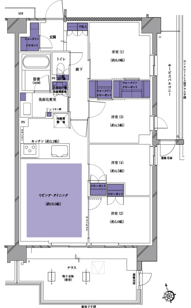 プレシス南流山パークフロントの間取り図　Ht：4LDK+2WIC+SIC