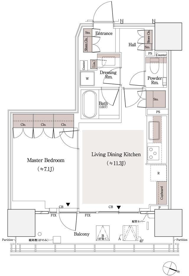 パークタワー品川天王洲の間取り図　47-Ie：1LDK