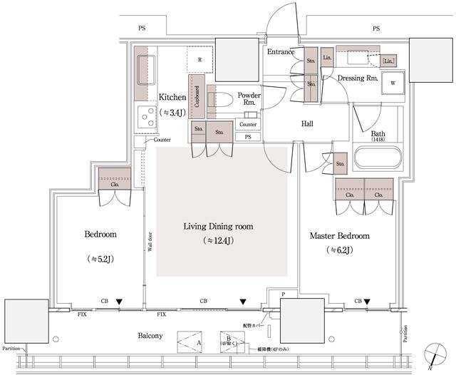 パークタワー品川天王洲の間取り図　65-Bn：2LDK