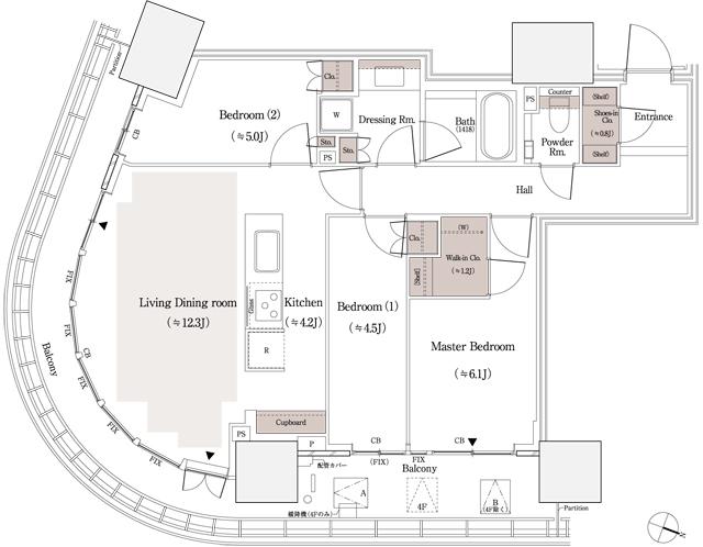 パークタワー品川天王洲の間取り図　77-Hse：3LDK+WIC+SIC