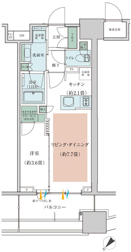 バウス藤沢の間取り図　B1：1LDK+WIC