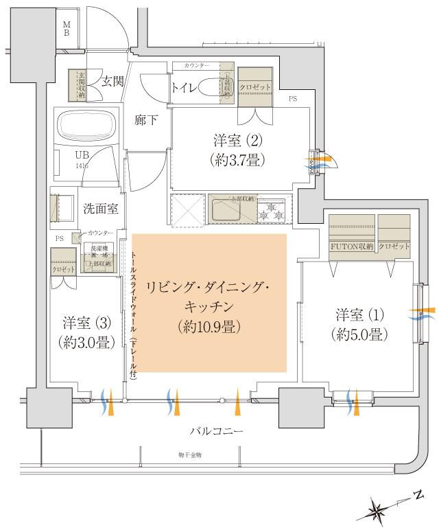 イニシア調布ステーションサイトの間取り図　H：3LDK