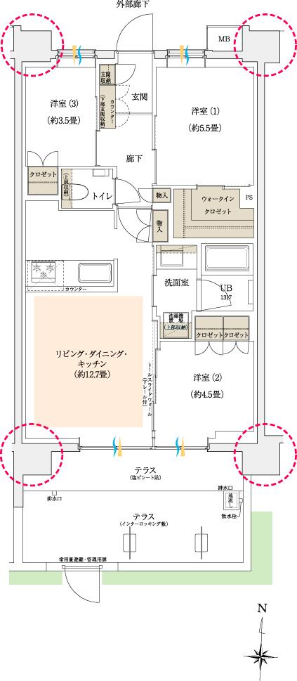 イニシア大田糀谷の間取り図　B2t：3LDK+WIC