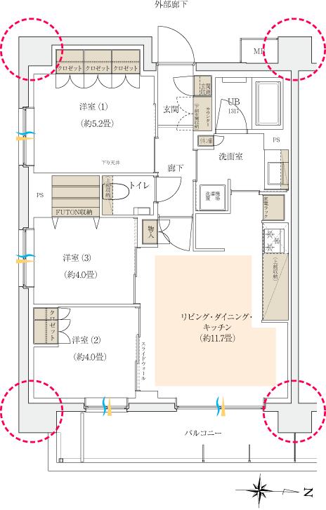 イニシア大田糀谷の間取り図　G1：3LDK