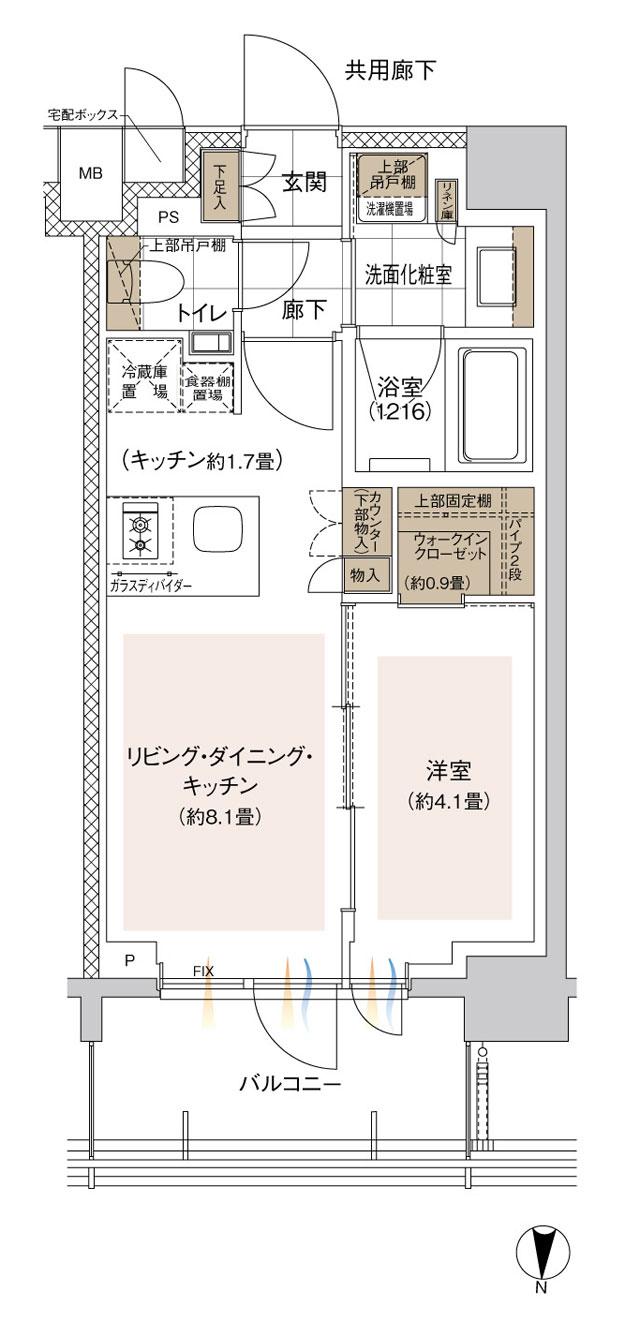 ウィルローズ森下の間取り図　B：1LDK+WIC
