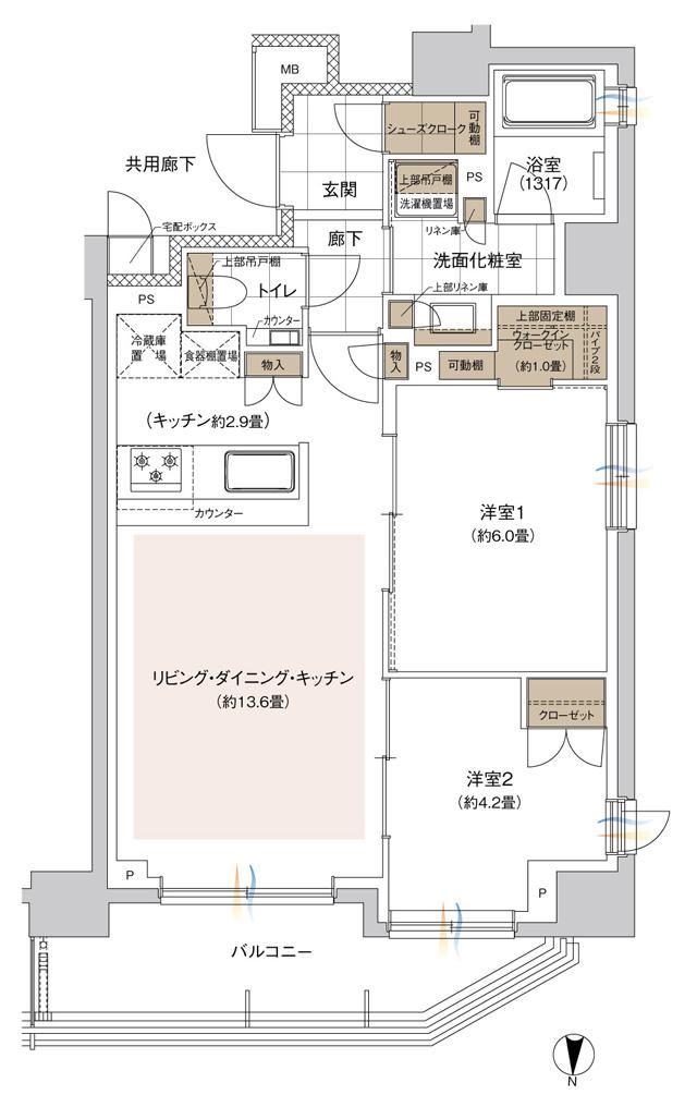 ウィルローズ森下の間取り図　A：2LDK+WIC+SC