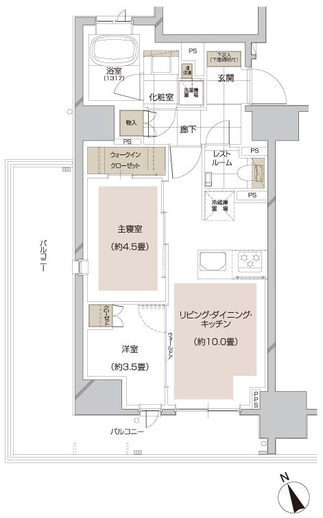 ピアース大井仙台坂Hill Topの間取り図　C：2LDK+WIC