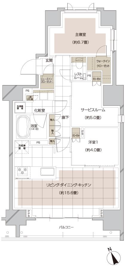ピアース大井仙台坂Hill Topの間取り図　D：2LDK+S+WIC+SIC