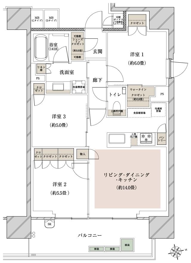 FOREAの間取り図　C：3LDK+WIC+SIC