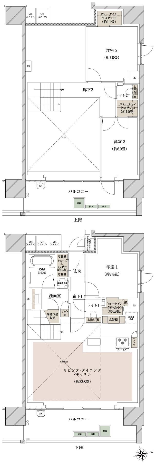 FOREAの間取り図　K：3LDK+3WIC+SIC
