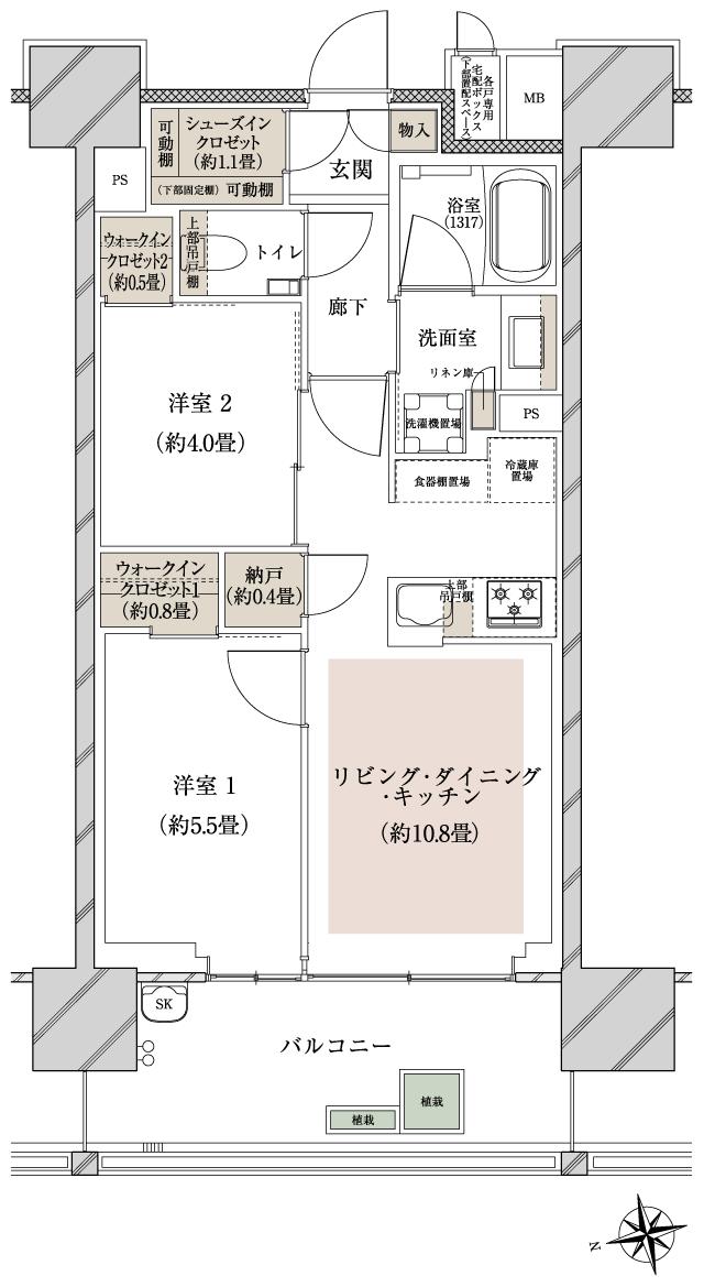 FOREAの間取り図　E-2：2LDK+2WIC+SIC+N