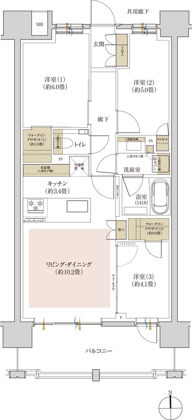 リビオ高田馬場の間取り図　D1：3LDK+2WIC