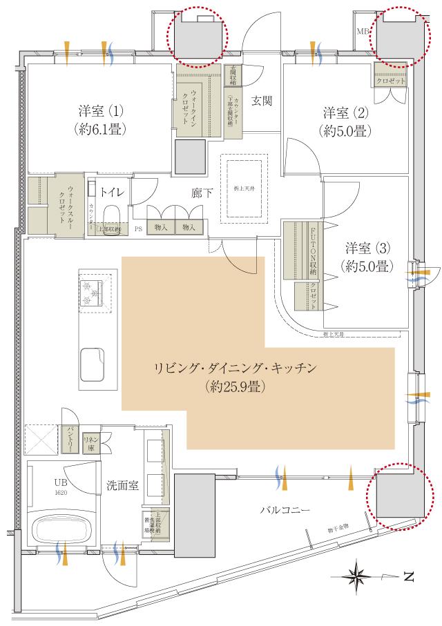 イニシア武蔵小杉御殿町の間取り図　I：3LDK+WTC+WIC