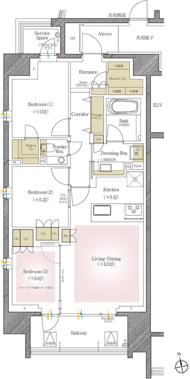 プラウド四谷の間取り図　A1：3LDK+S+WIC+SIC